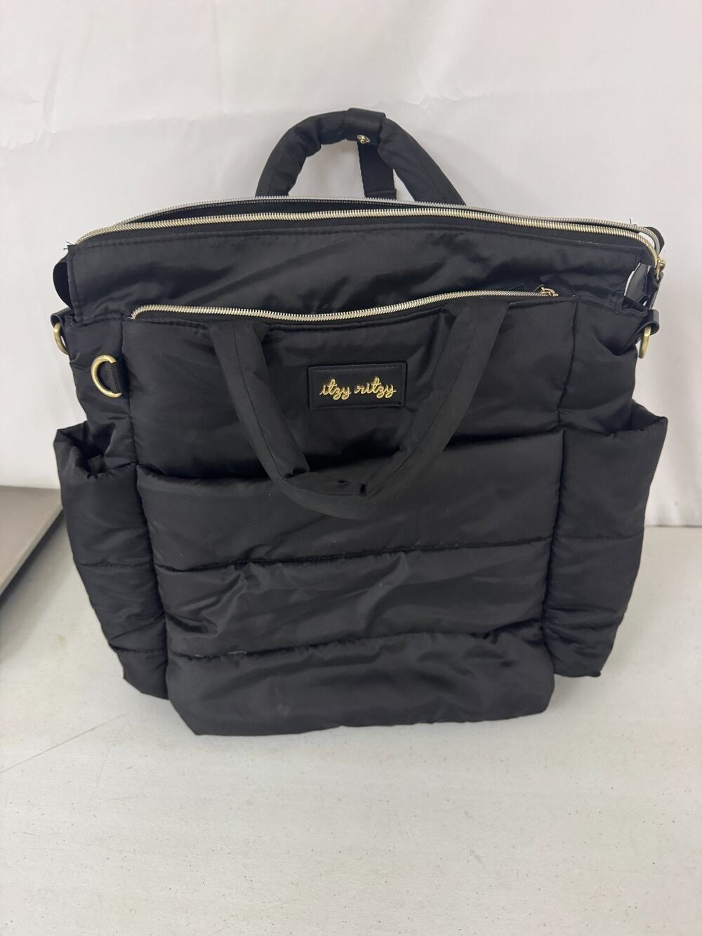 Itzy Ritzy Dream Convertible Diaper Bag 14 Pockets Black Puffer Style
